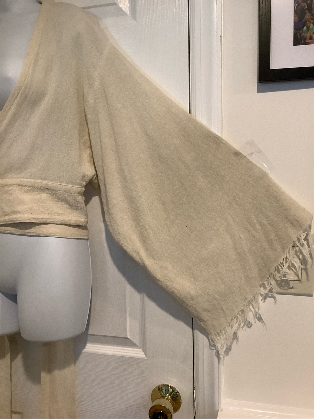 CHINTAMANI Cream 100% Cotton Fringe Indie Open Tie Front Bohemian Top/Jacket M - Picture 2 of 8